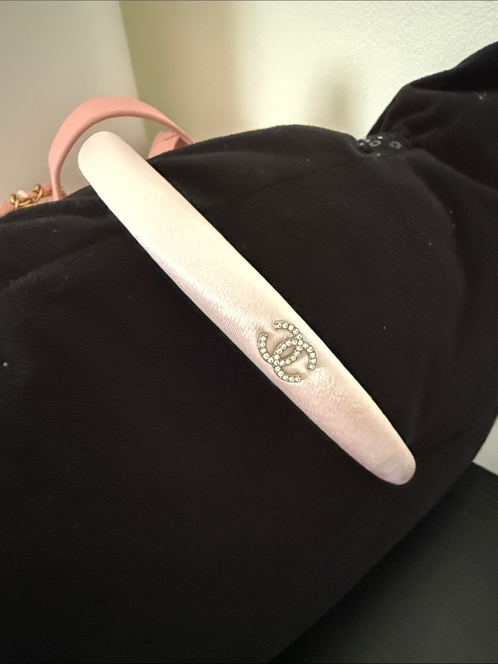 Classic Satin Padded Headband with Cc logo  - Blush Pink